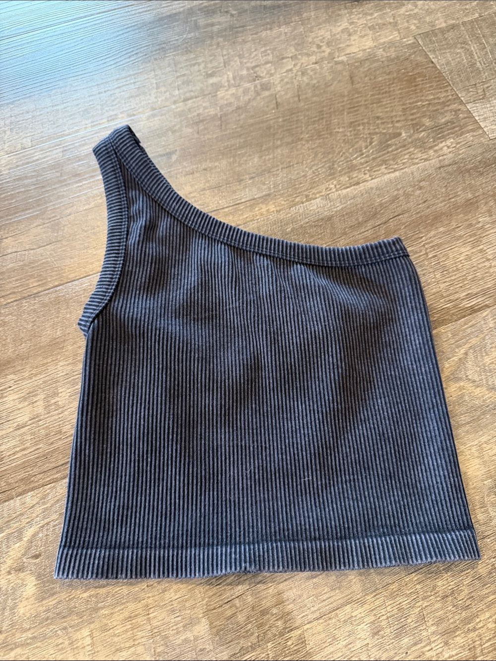 Ribbed One-Shoulder Crop Top - Black